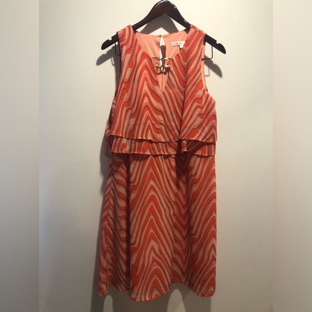 CLEO Coral Wave Print Sleeveless Dress